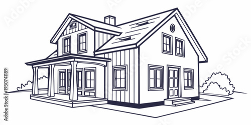 A charming two-story house with a welcoming front porch and large windows