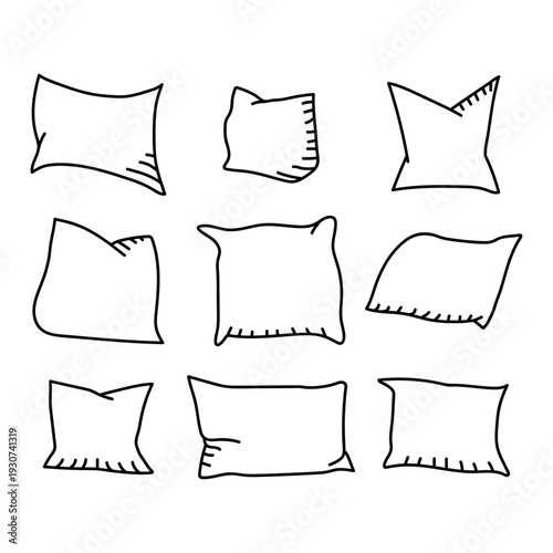 Set of hand drawn pillows. Doodle vector illustration. Isolated on a white background.