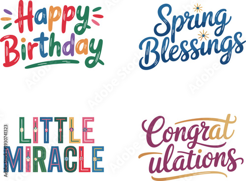 Colorful Celebration Text Set for Birthday Spring and Congratulations Messages