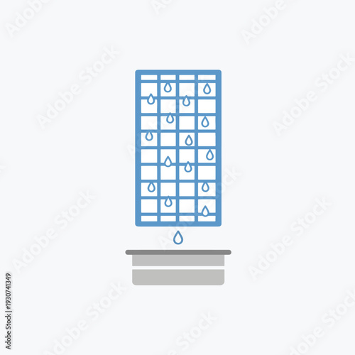 Water filtration system with water drops and collection basin