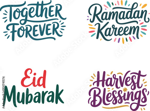 Diverse collection of seasonal and religious typography greetings for various celebrations and events