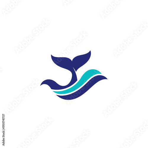 Abstract whale tail and wave icon design aquatic emblem illustration