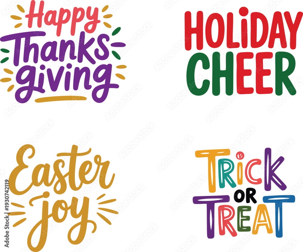 Obraz premium Festive collection of vibrant typography designs for Thanksgiving Halloween and Easter holidays