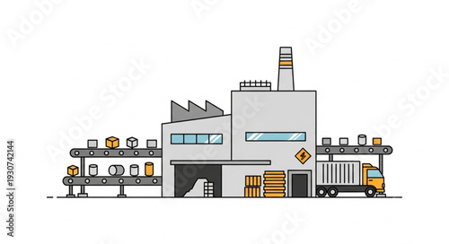 Industrial Factory Building with Truck.
