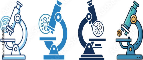 Microscope Laboratory Equipment Icon Set with Scientific Research Analysis Biology Education and Medical Science Vector Illustration Collection.