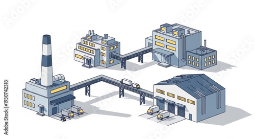Industrial Factory Buildings and Chimney.