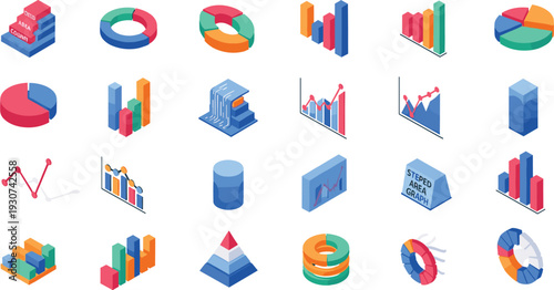 Isometric Business Analytics and Data Visualization Icon Set
