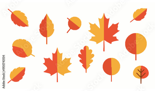 SEO Title
Modern Flat Autumn Leaves Isolated Set in Warm Fall Colors on White Background