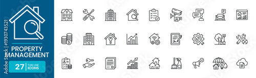 Property Management Thin Line Icon Set Modern Linear Outline Black Color White Background No Gradients Shadows Vector Format