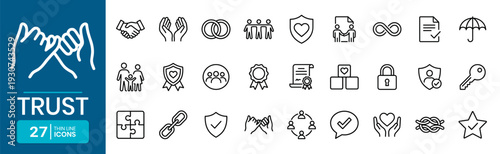 Trust Thin Line Icon Set Modern Minimal Monoline Style Consistent Thin Stroke Width Black Outline White Background Clean Vector