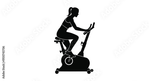 A stark black silhouette of a woman intensely cycling on an exercise bike showcasing fitness and health silhouette high quality professional