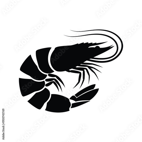 Shrimp silhouette vector illustration isolated on white background for seafood logo and design