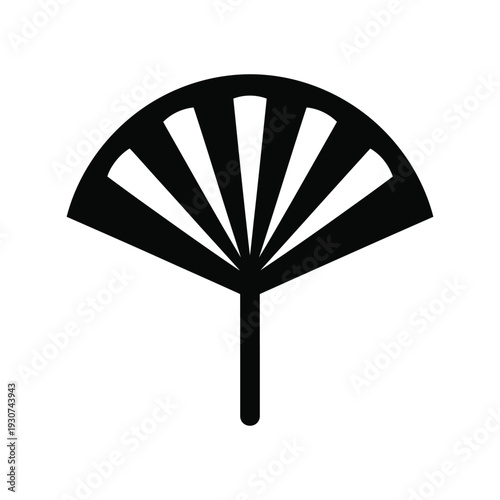 Japanese fan vector silhouette icon, black hand fan graphic, traditional Asian decor art