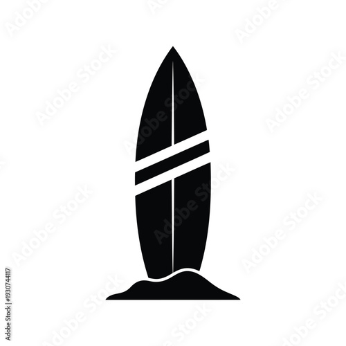 Surfboard silhouette vector icon isolated on white, summer beach sports graphic illustration