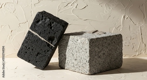 Wallpaper Mural Two gray stone blocks on a beige textured surface Torontodigital.ca