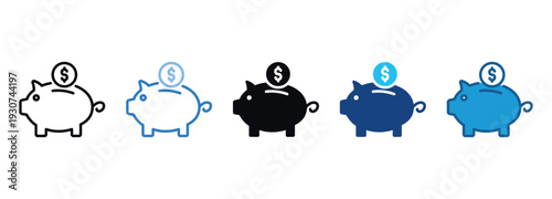 Piggy Bank Icon Set Multiple Style Of