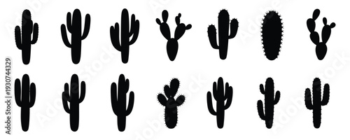 Collection of various cactus silhouettes