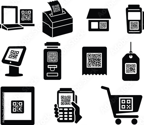 QR Code Icons for Retail and Shopping Applications – Digital Payment and Scan Line Vector Set