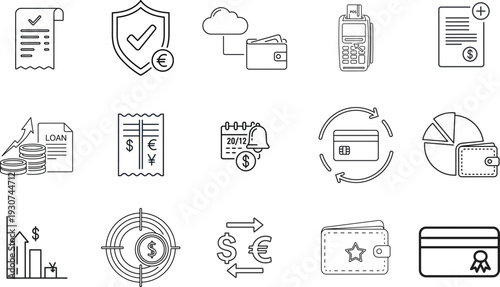 Collection of Business and Finance Line Art Icons Set – Modern Minimal Outline Vector Symbols