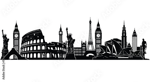 Set of famous landmarks vector silhouette