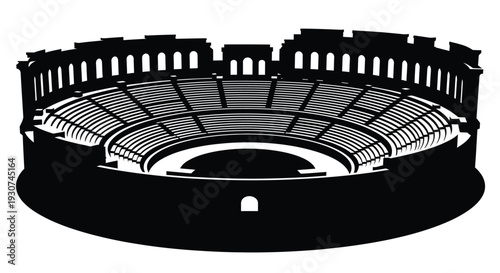 Roman Colosseum, Ancient Arena, Black Silhouette, Vector Illustration, 1 EPS File