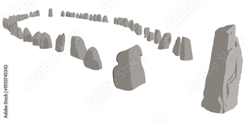 Ales Stenar Sweden Isolated Illustration, Megalithic Monument Sweden Flat Style Illustration, Ales Stenar Scandinavian Historic Site Vector Illustration, Sweden Iconic Touristic Destination