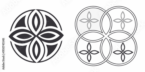 Intricate geometric patterns with circular and symmetrical designs in black and white