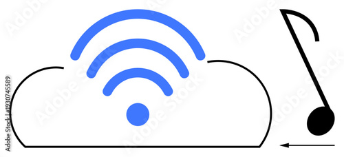 Cloud music streaming. Cloud symbol and wireless illustration digital music streaming services. Cloud music streaming transforms entertainment and data access. For digital media, audio platforms