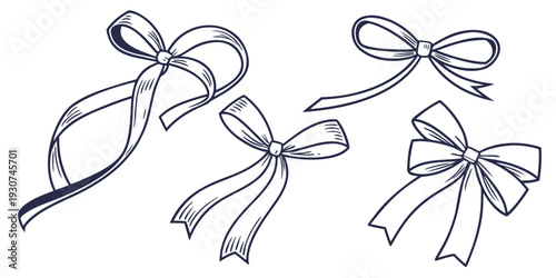 Three different types of bows drawn in black and white