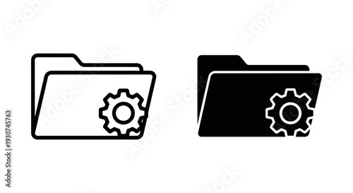 Folder with gear icon, representing file management, settings, organization, and system configuration. Icon graphic.