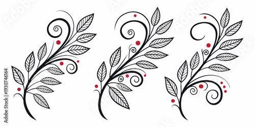 Elegant black and white floral designs with intricate swirls and leaves
