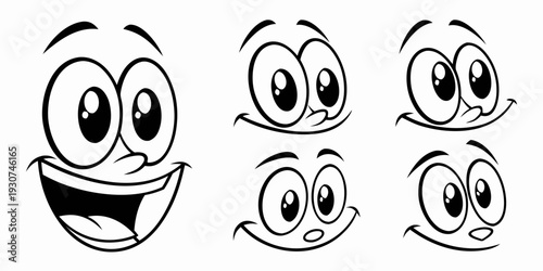 A collection of six expressive cartoon faces with various emotions.