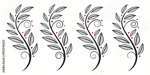Four elegant floral illustrations with delicate leaves and swirls