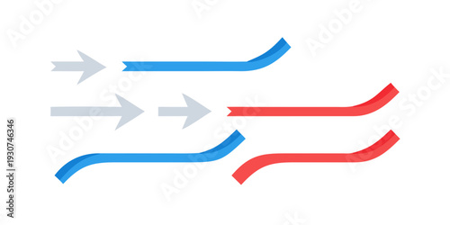 Abstract arrows in blue, red, and gray representing direction and movement.