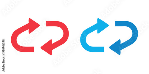 Two arrows in red and blue colors pointing in opposite directions.