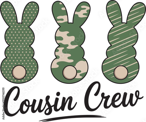 Cousin Crew Camouflage Bunny Easter Family Matching T-Shirt Design