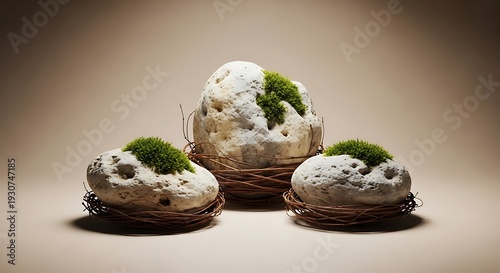 Wallpaper Mural Three mossy desserts on woven chocolate bases Torontodigital.ca