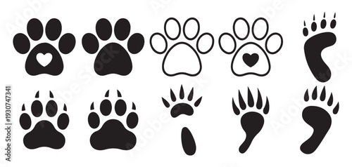 Animal paw print with heart shape silhouette for pet lovers.  vector illustration eps 10