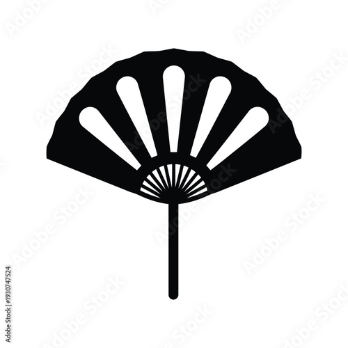 Japanese hand fan silhouette vector icon isolated on white, traditional oriental decor design