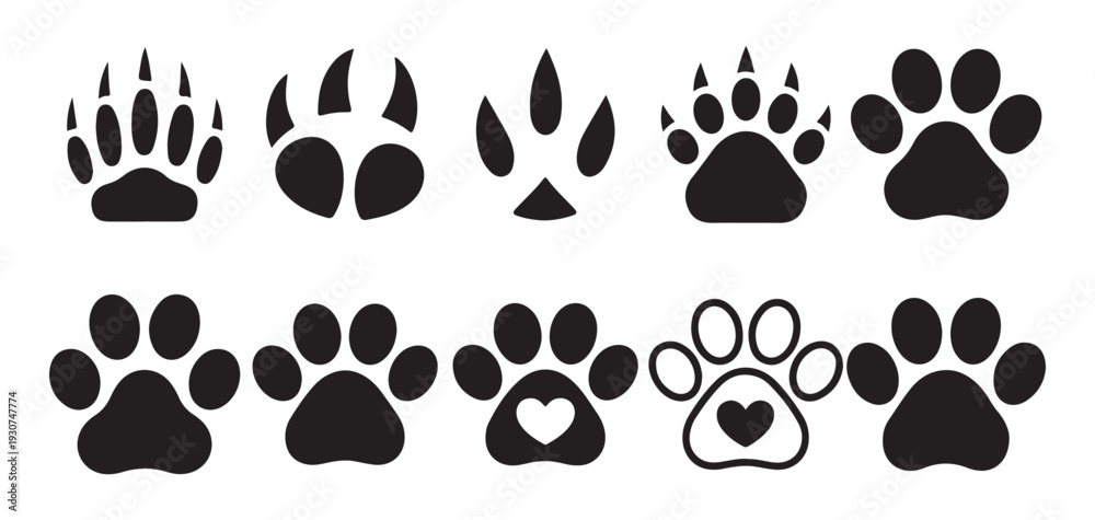 Fototapeta premium Animal paw print with heart shape silhouette for pet lovers. vector illustration eps 10