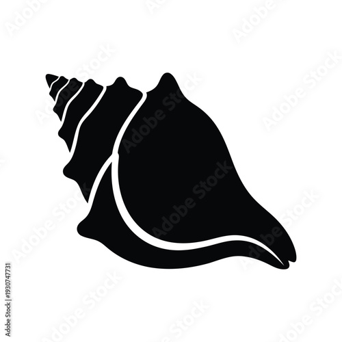 Sea Shell Vector Silhouette Isolated Black Conch Clipart for Beach and Nautical Design