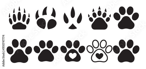 Animal paw print with heart shape silhouette for pet lovers.  vector illustration eps 10