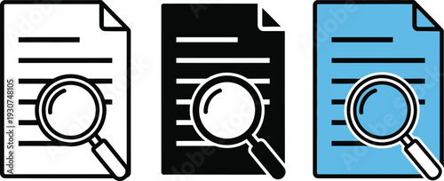 Document search icons with magnifying glass