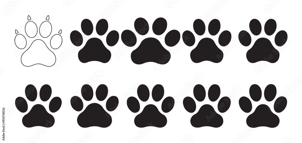 Fototapeta premium Animal paw print with heart shape silhouette for pet lovers. vector illustration eps 10