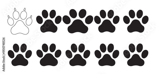 Animal paw print with heart shape silhouette for pet lovers.  vector illustration eps 10
