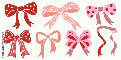 An assortment of colorful bows with varied patterns and ribbon styles