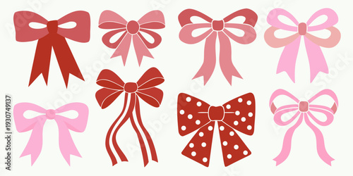 Collection of colorful decorative ribbon bows in varying shades