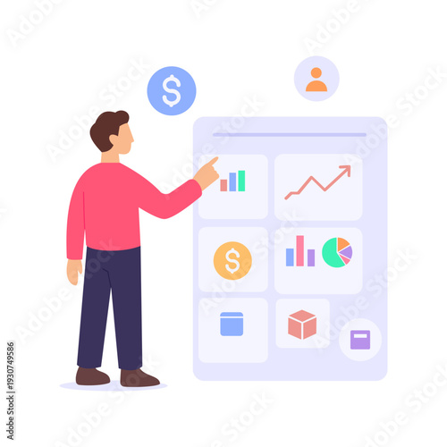 ERP System, integrating enterprise resources into one platform, Flat vector character illustration