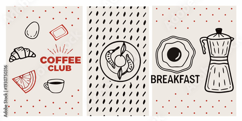 Stylized illustration featuring coffee breakfast and decorative elements