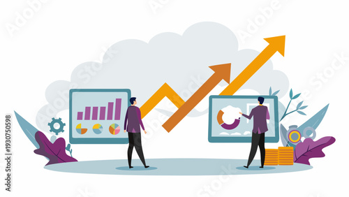 Business professionals analyzing growth charts and graphs